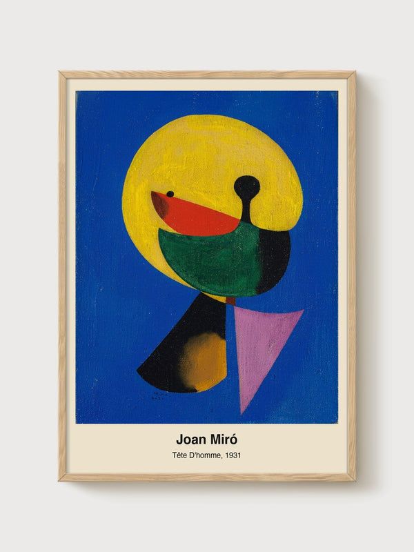 Joan Miro Tete D'Homme Bauhaus Print poster in oak frame