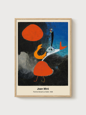Joan Miro Femme Devant Le Soleil Abstract Art Print poster in oak frame