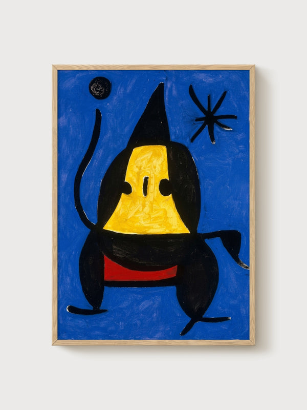 Joan Miro Blue Figure Abstract Art Print poster in oak frame