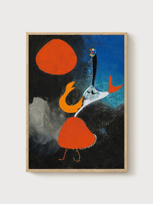 Joan Miro Femme Devant Le Soleil Abstract Art Print poster in oak frame