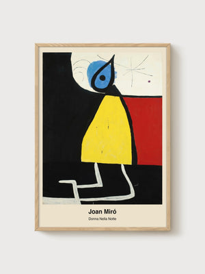 Joan Miro Donna Nella Notte Abstract Art Print poster in oak frame