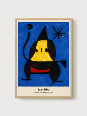 Joan Miro Blue Figure Abstract Art Print poster in oak frame