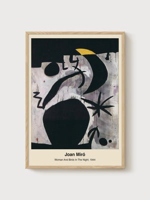 Joan Miro Woman And Birds In The Night Poster poster in oak frame