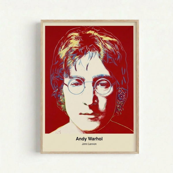 John Lennon pop art print featuring bright contrasting colors and modern graphic style, cultural icon portrait in Andy Warhol aesthetic.