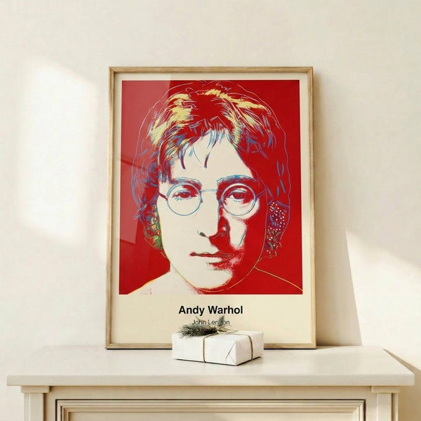 Andy Warhol-inspired pop art print of John Lennon in striking bright colors and black, contemporary musical icon artwork.