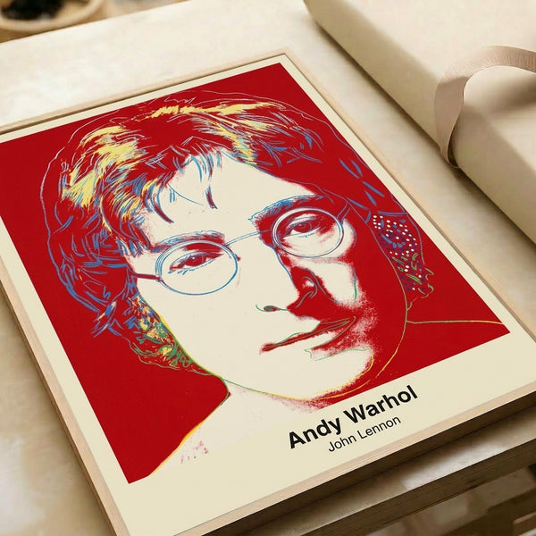 John Lennon framed pop art print with iconic Warhol aesthetic, bold color contrasts, and contemporary artistic tribute to the music legend.