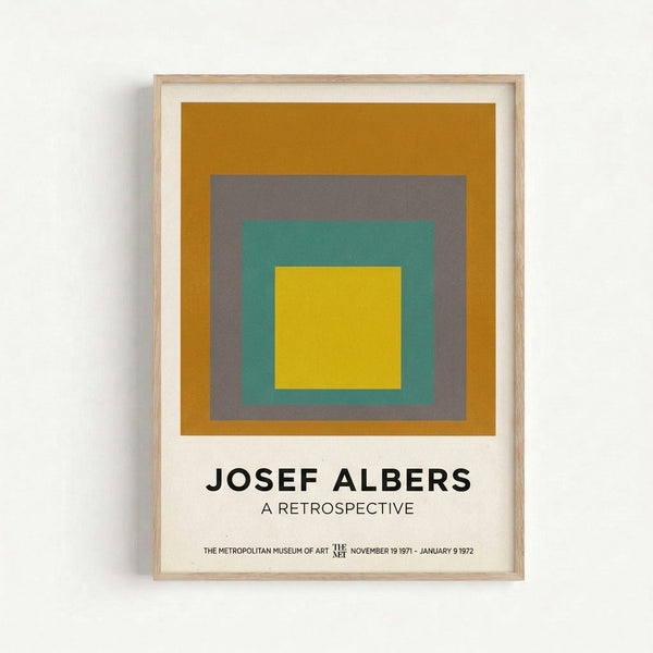 Abstract color study with concentric squares in warm and cool tones—ochre, gray, and teal—exemplifying modernist geometric harmony.