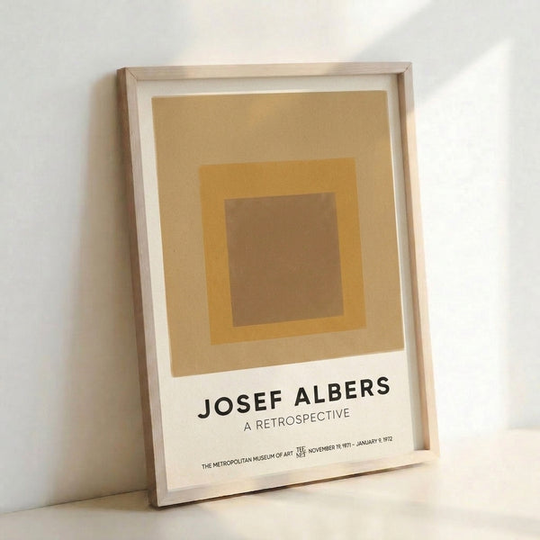 Contemplative color study with layered tan and cream squares, a hallmark of minimalist Bauhaus aesthetics displayed as a wall art print.