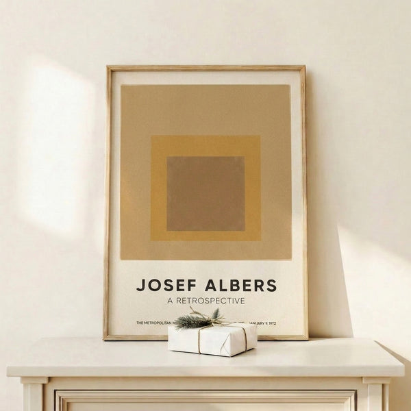 Geometric abstract composition of nested squares in warm neutral tones, evoking the meditative harmony of mid-century modernist color theory.