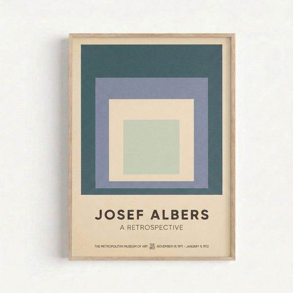 Abstract color field art print with concentric squares in cool tones of teal and sage green layered with warm mauve and cream, evoking contemplative geometric harmony.
