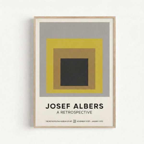 Abstract framed poster featuring concentric rectangles in warm and cool tones, creating an ordered, contemplative geometric artwork.