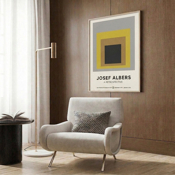 Concentric square design in gray and warm earth tones, a minimalist geometric artwork reflecting Bauhaus modernist sensibilities.