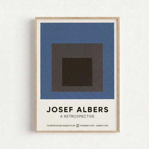 Abstract geometric art print with concentric rectangular forms in cool and warm earth tones, reflecting modernist design principles.