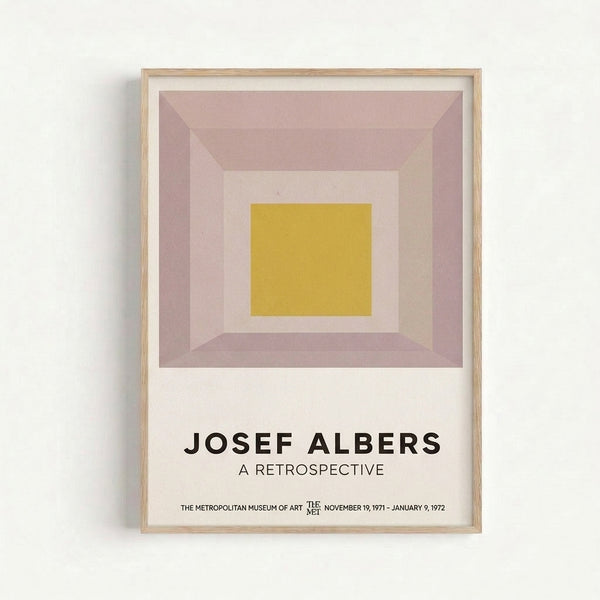 Abstract geometric art print with concentric rectangles in warm and cool earth tones evoking contemplative minimalist design from the Bauhaus movement.
