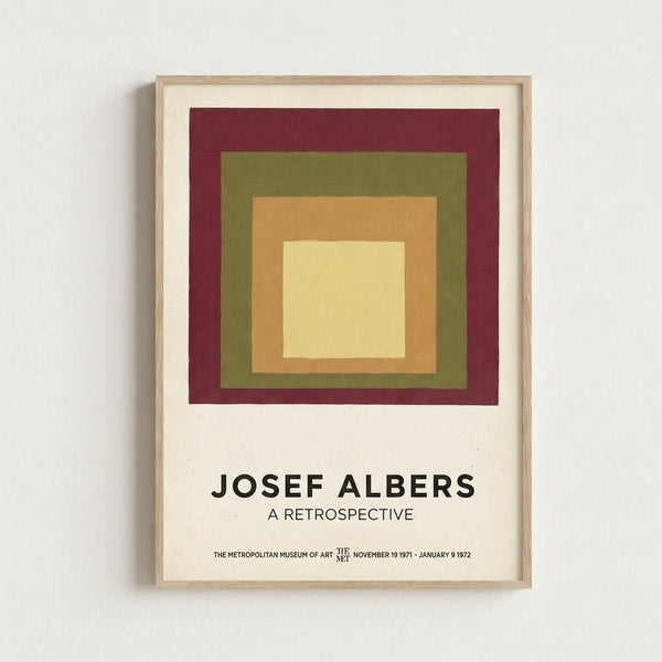 Minimalist color field artwork featuring nested squares in warm and earthy tones evokes contemplative harmony.