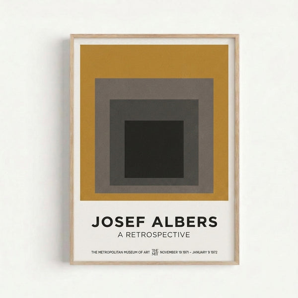 Modern art print with concentric rectangles in muted earth tones and black, displaying the timeless geometric composition of Bauhaus-inspired color field design.