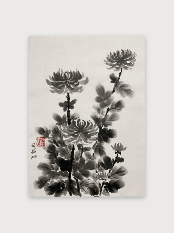 Chrysanthemum Sumi-e Ink Wash - Digital Download
