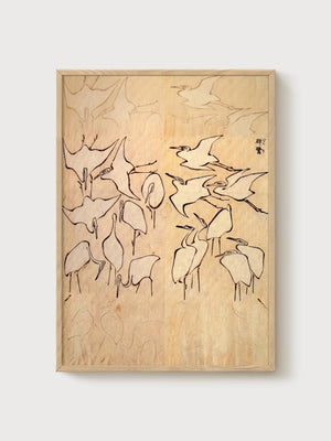 Ito Jakuchu Crane Study Print poster in oak frame