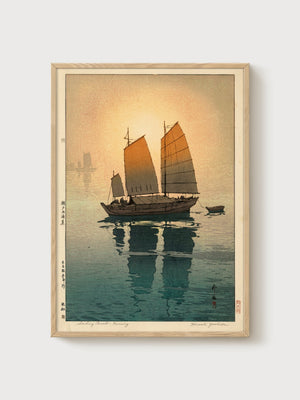 Hiroshi Yoshida Sailboat Print poster in oak frame