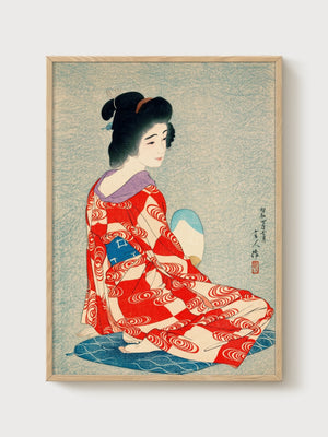 Geisha Kimono Ukiyo-e Wall Art poster in oak frame