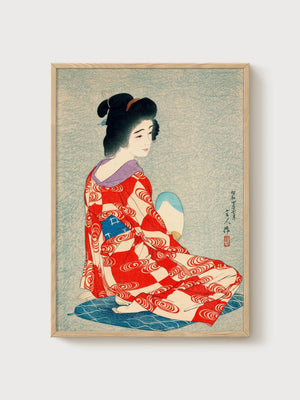 Geisha Kimono Ukiyo-e Wall Art poster in oak frame