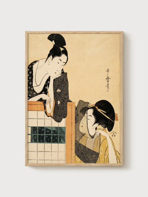 Ukiyo-e Wall Art poster in oak frame