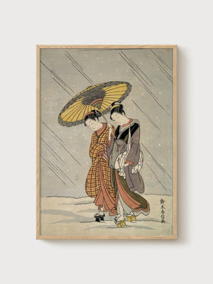 Suzuki Harunobu Geisha Print poster in oak frame