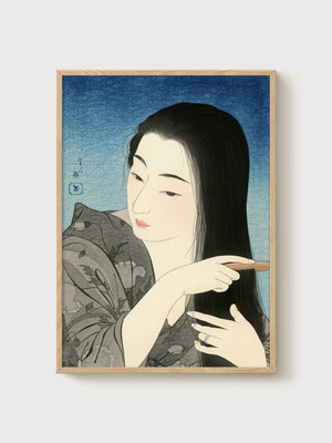 Ukiyo-e Woman Portrait poster in oak frame