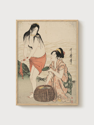 Ukiyo-e Woodblock Print poster in oak frame