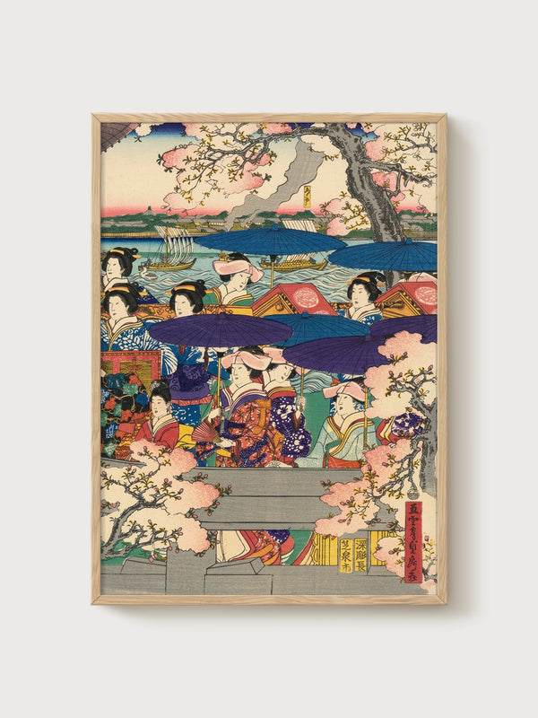 Ukiyo E Wall Art poster in oak frame