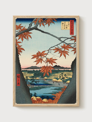 Japanese Woodblock Print poster in oak frame