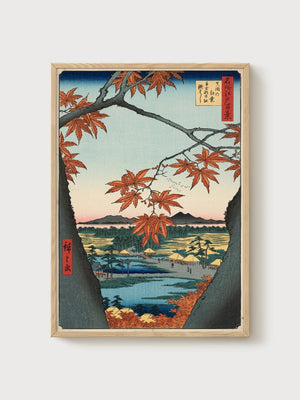 Japanese Woodblock Print poster in oak frame