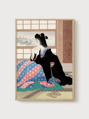 Geisha Kimono Portrait poster in oak frame