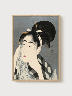 Geisha Ukiyo-e Print poster in oak frame