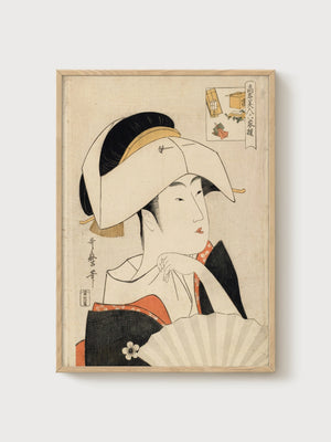 Ukiyo-e Geisha Print poster in oak frame