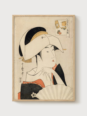 Ukiyo-e Geisha Print poster in oak frame