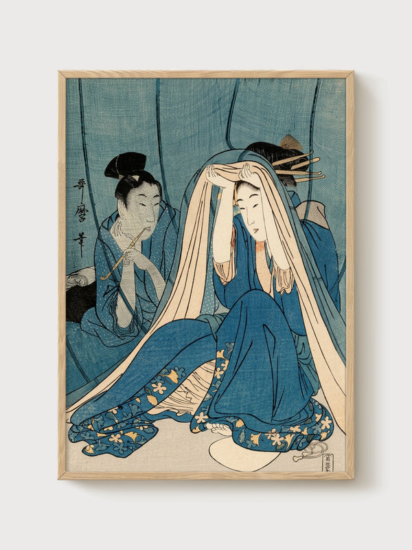 Geisha Ukiyo-e Print poster in oak frame