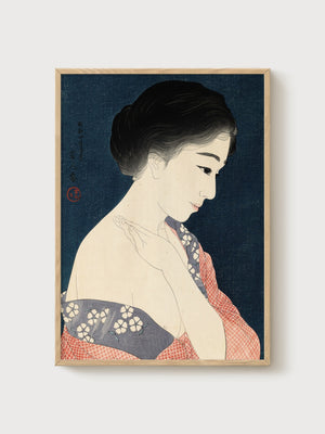 Japanese Woman in Kimono Portrait poster in oak frame