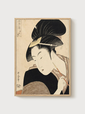 Geisha Ukiyo-e Wall Art poster in oak frame
