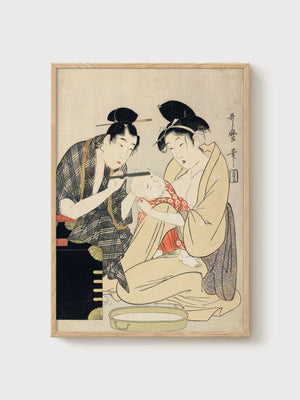 Ukiyo E Wall Art poster in oak frame
