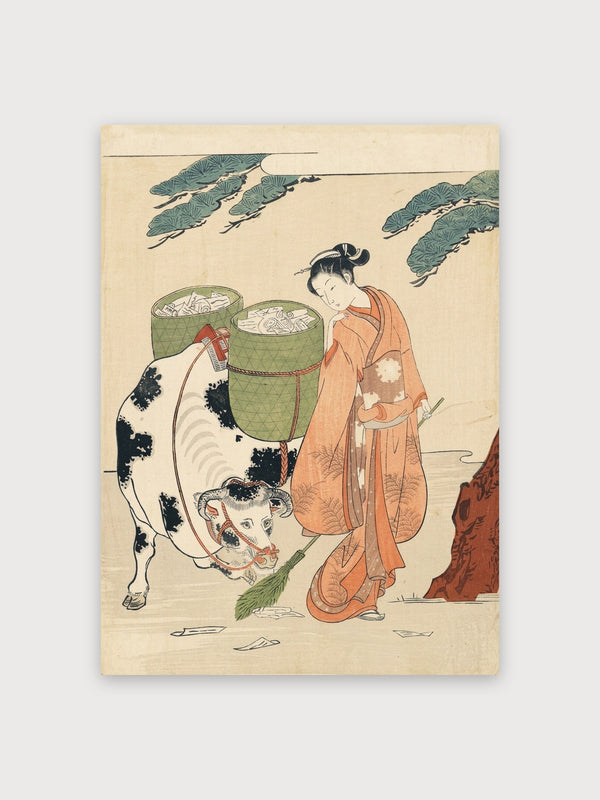 Woman With Cow and Bamboo Basket - Digital Download