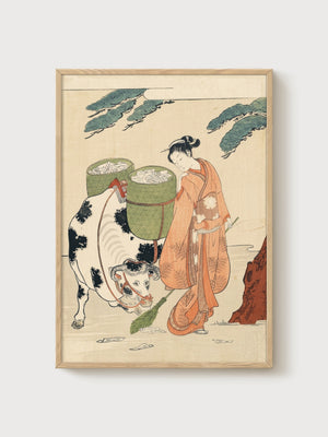 Japanese Woodblock Print poster in oak frame