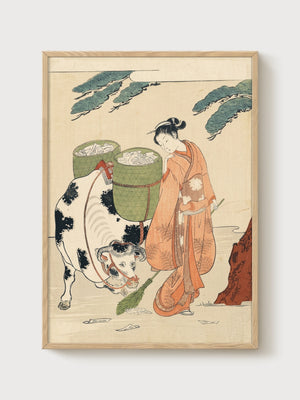 Japanese Woodblock Print poster in oak frame
