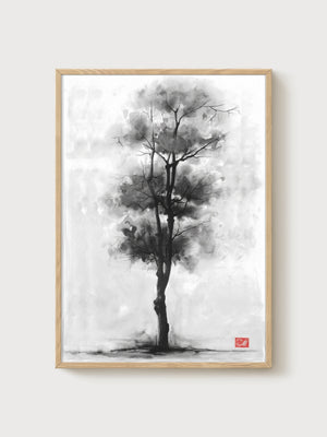 Watercolor Tree Wall Art poster in oak frame