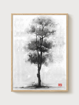 Watercolor Tree Wall Art poster in oak frame