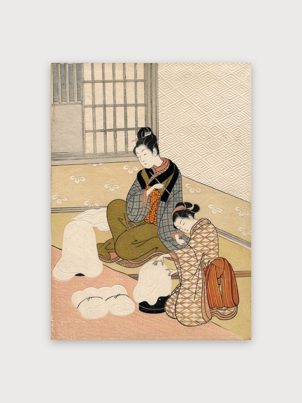 Japanese Woodblock Mother Child Interior - Digital Download