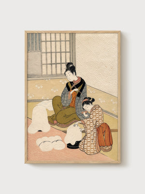 Ukiyo-e Wall Art poster in oak frame