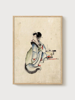 Geisha Ukiyo E Wall Art poster in oak frame