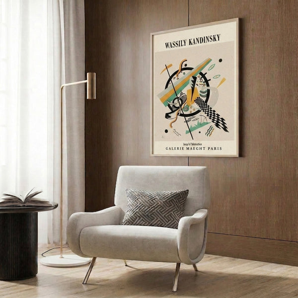 Abstract art print featuring boldly composed shapes and lines in a sophisticated palette of cream, teal, orange, and black with energetic visual rhythm.