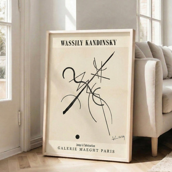 Black and cream minimalist Bauhaus-inspired wall art with abstract curved and circular forms.